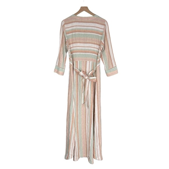 Soft Surroundings Arcata Maxi Dress TALL Medium Stripe Linen Rayon 3/4 Sleeve - Picture 5 of 10